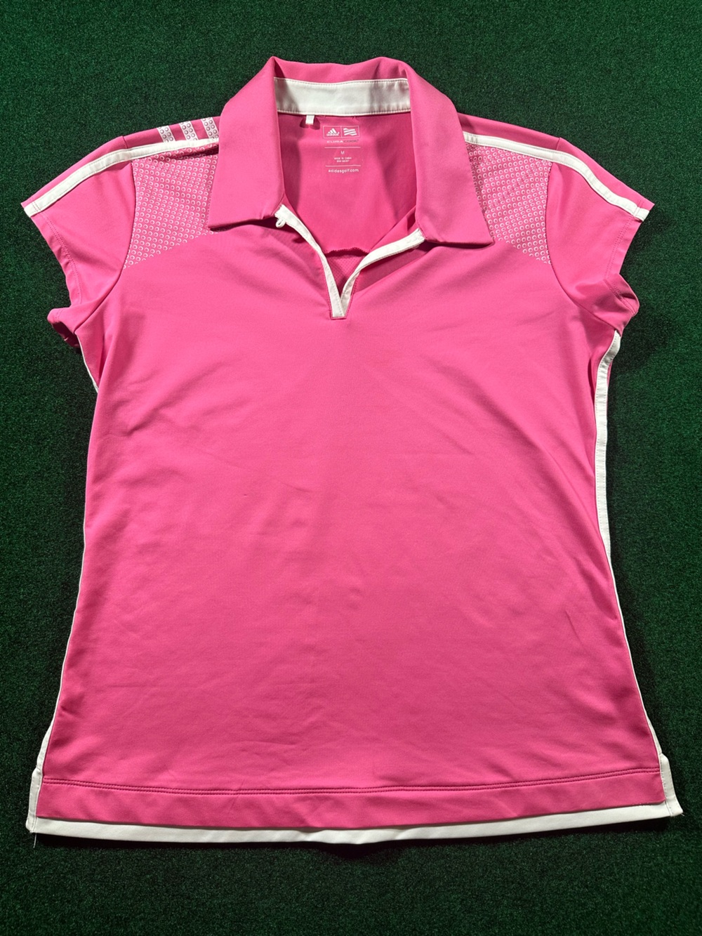adidas Women’s Hot Pink Golf Polo Performance Top with White Trim